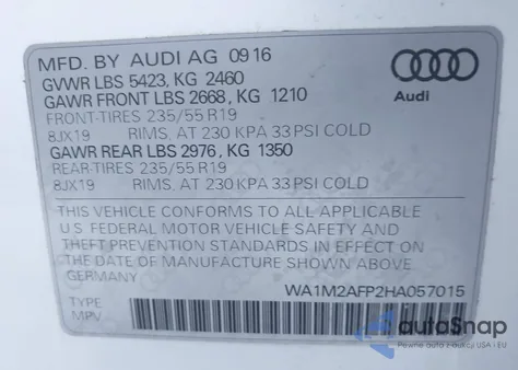 2017 Audi Q5 2.0T Premium из США, поврежденный, VIN WA1M2AFP2HA057015